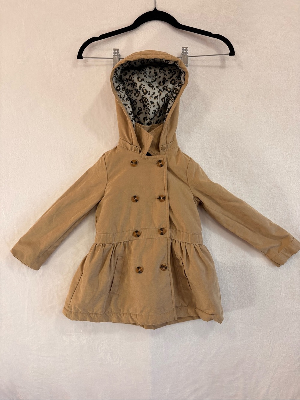 🤎 Tahari Girls Pea Coat – Size S (5/6) – Khaki Leopard Accent Coat